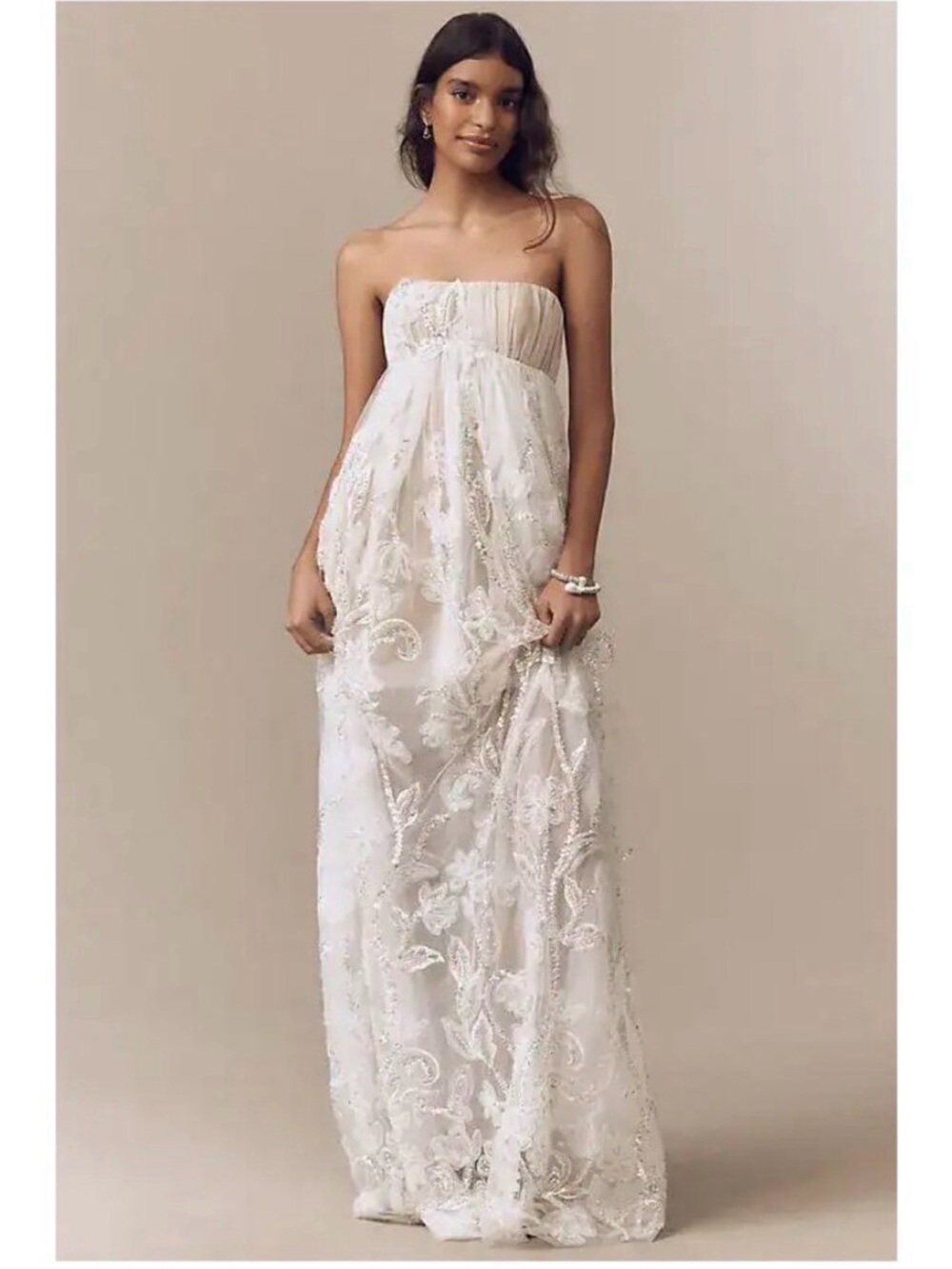Beatrice HELSI - Strapless White Embroidered Maxi Gown